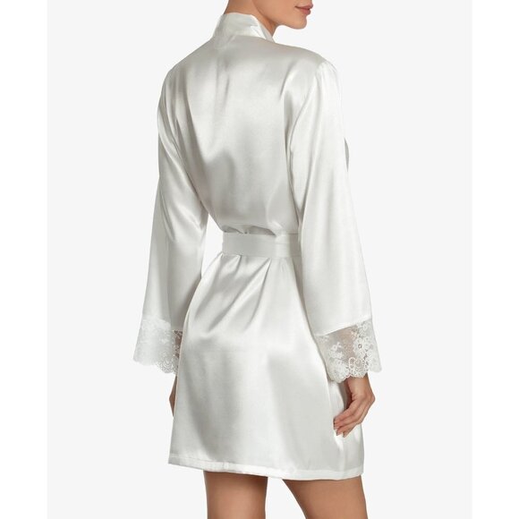 Linea Donatella S/M Lace-Trim Charmeuse Robe FLAW - Picture 2 of 7